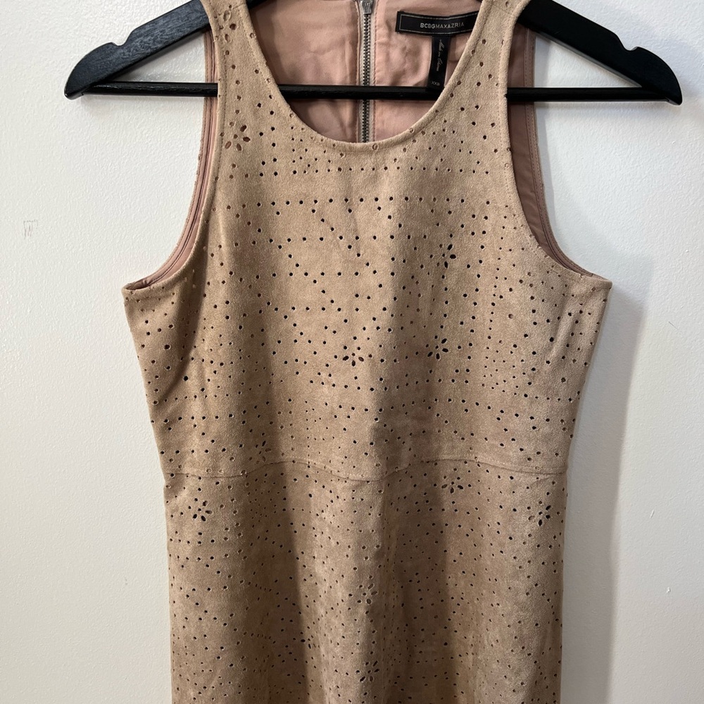 BCBGMaxAzria Suède Beige Sleeveless Top with Perforated Detail